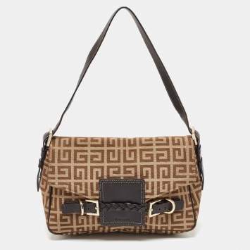 Pre Owned Givenchy Beige/Brown Signature Canvas and Leather Flap Shoulder Bag