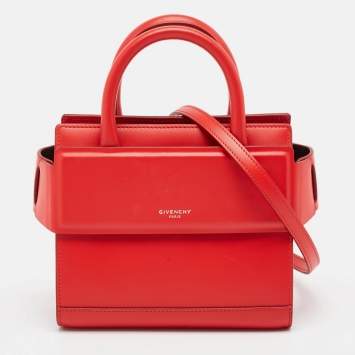 Pre Owned Givenchy Red Leather Nano Horizon Crossbody Bag