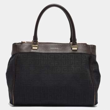 Pre Owned Givenchy Black Monogram Fabric and Leather Double Zip Tote
