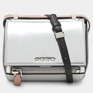 Pre Owned Givenchy Silver/Black Leather Pandora Crossbody Bag