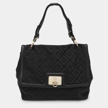 Pre Owned Givenchy Black Signature Canvas and Leather Shoulder Bag