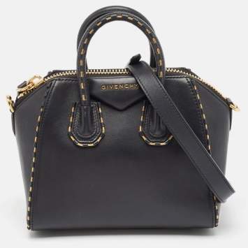 Pre Owned Givenchy Black/Gold Leather Mini Antigona Satchel