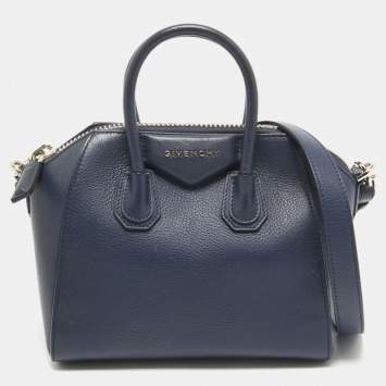 Pre Owned Givenchy Navy Blue Leather Mini Antigona Satchel