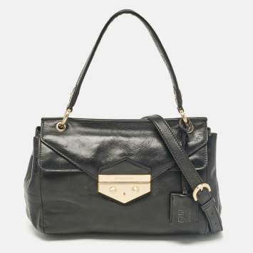 Pre Owned Givenchy Black Leather Pushlock Flap Top Handle Bag