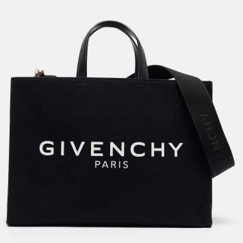 Pre Owned Givenchy Black/White Canvas and Leather Medium G Tote 