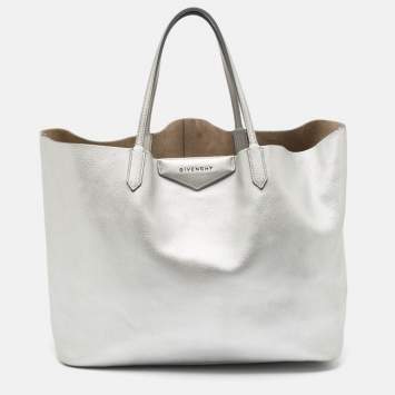 Pre Owned Givenchy Silver Leather Large Antigona Shopper Tote