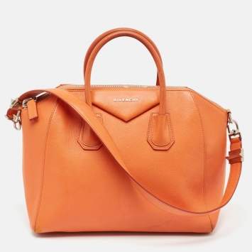 Pre Owned Givenchy Orange Leather Medium Antigona Satchel