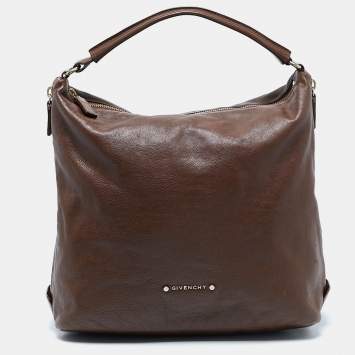 Pre Owned Givenchy Brown Leather Side Zip Hobo