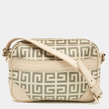 Pre Owned Givenchy Beige/Grey Signature Canvas and Leather Crossbody Bag