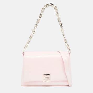 Pre Owned Givenchy Pink Embossed Leather Large 4G Shoulder Bag