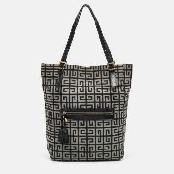 Pre Owned Givenchy Grey/Black Monogram Canvas and Leather Tassel Zip Tote