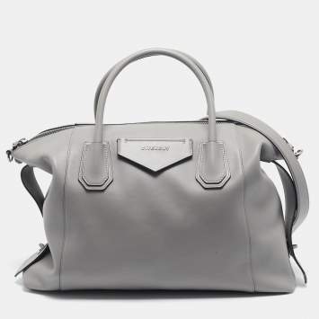 Pre Owned Givenchy Grey Leather Medium Antigona Soft Satchel