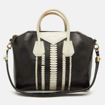 Givenchy Black/White Leather Medium Antigona Satchel