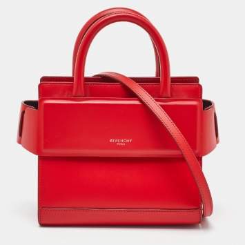 Pre Owned Givenchy Red Leather Nano Horizon Crossbody Bag