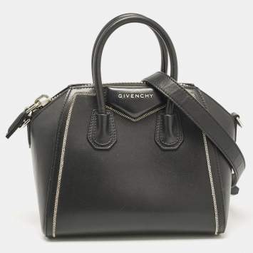 Pre Owned Givenchy Black Leather Mini Chain Embellished Antigona Satchel