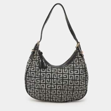 Pre Owned Givenchy Grey/Black Monogram Canvas and Leather Hobo