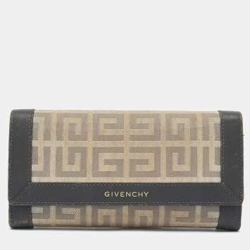 Pre Owned Givenchy Beige/Grey Monogram Canvas and Leather Continental Wallet
