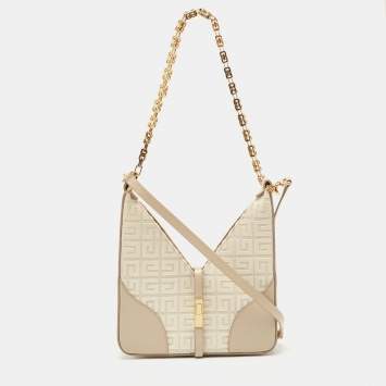 Pre Owned Givenchy Beige Monogram Canvas and Leather Small Cut Out Chain Bag 