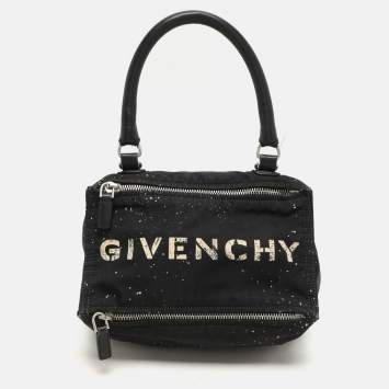 Pre Owned Givenchy Black/Cream Nylon and Leather Small Pandora Shoulder Bag