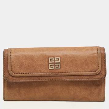 Pre Owned Givenchy Brown Nubuck Leather Flap Continental Wallet