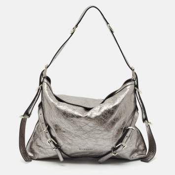 Pre Owned Givenchy Metallic Grey Leather Medium Corset Voyou Shoulder Bag