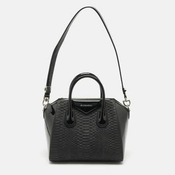 Givenchy Black Python and Patent Leather Small Antigona Satchel