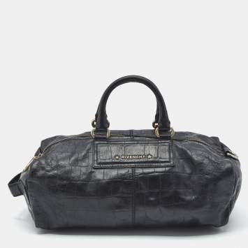 Pre Owned Givenchy Black Croc Embossed Leather Satchel
