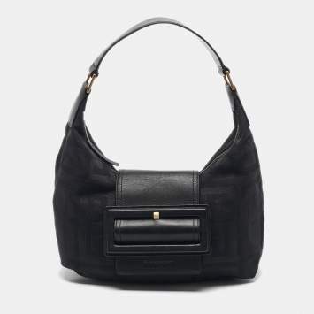 Pre Owned Givenchy Black Logo Jacquard Nylon Hobo