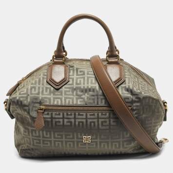 Pre Owned Givenchy Olive Green/Brown Logo Jacquard Nylon Large Nightingale Satchel