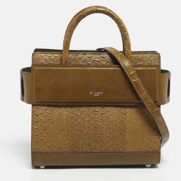 Pre Owned Givenchy Olive Green Mixed Exotic Mini Horizon Tote