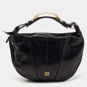 Pre Owned Givenchy Black Crinkled Glossy Leather Metal Handle Hobo
