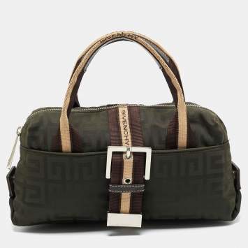 Pre Owned Givenchy Green/Brown Monogram Fabric Buckle Hobo