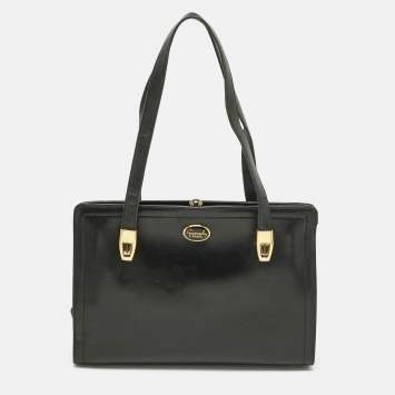 Pre Owned Givenchy Black Leather Vintage Kisslock Tote