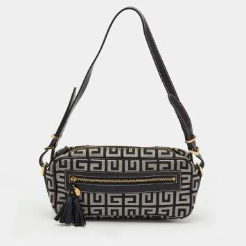 Pre Owned Givenchy Black/Grey Monogram Canvas and Leather Tassel Shoulder Bag