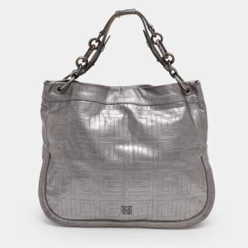 Pre Owned Givenchy Silver Monogram Leather Hobo