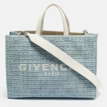 مملوكة مسبقًا حقيبة يد توتس جيفنشي دينم وجلد 4G بلون أزرق وكريمي وسط