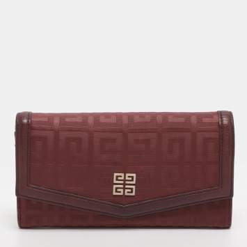Pre Owned Givenchy Burgundy Nylon Monogram and Leather Continental Wallet
