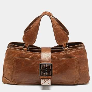 Pre Owned Givenchy Greca Flap Brown Leather Tote