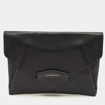 Pre Owned Givenchy Black Leather Antigona Envelope Clutch