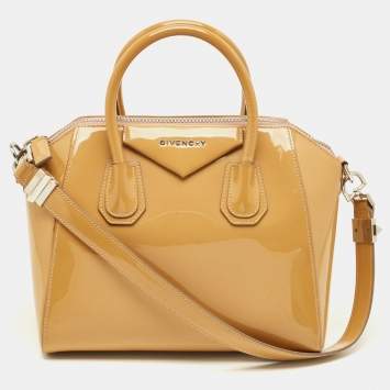 Pre Owned Givenchy Antigona Small Beige Patent Leather Satchel