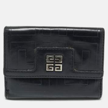 Pre Owned Givenchy Black Monogram Leather Compact Wallet