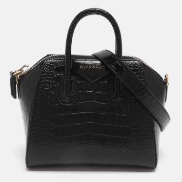 Pre Owned Givenchy Antigona Mini Black Croc Embossed Leather Satchel