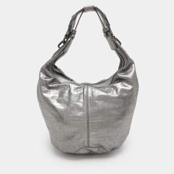 Pre Owned Givenchy Monogram Embossed Silver Leather Hobo