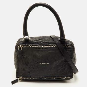 Pre Owned Givenchy Pandora Medium 2Way Black Crinkled Leather Box Shoulder Bag