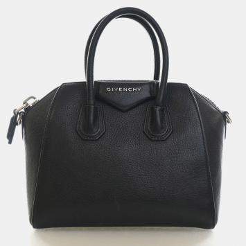 Pre Owned Givenchy Antigona Mini Black Sugar Goatskin Leather Top Handle Bag