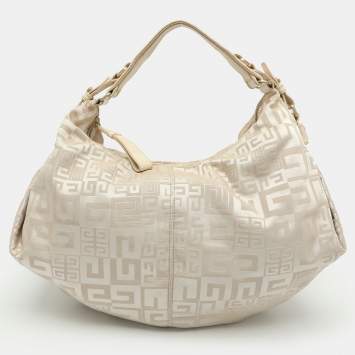 Pre Owned Givenchy Beige/White Monogram Canvas and Leather Hobo