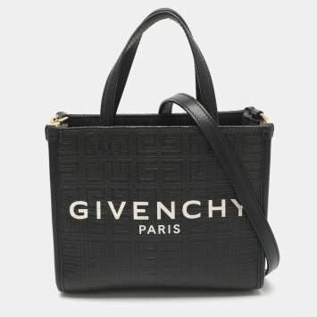 Pre Owned Givenchy G Mini Black Monogram Embossed Coated Canvas and Leather Shopper Tote