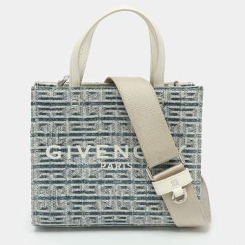 Pre Owned Givenchy G Mini Blue/Off White Monogram Denim and Leather Shopper Tote