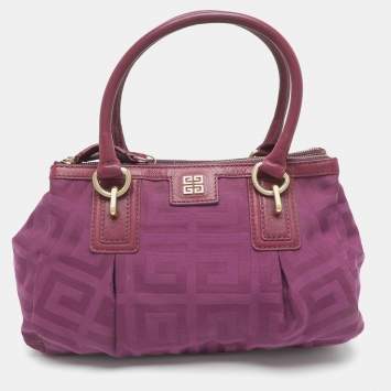 Pre Owned Givenchy Purple Leather and 4G Monogram Nylon Double Zip Tote