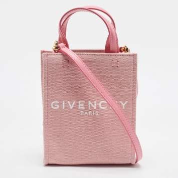 Pre Owned Givenchy G Vertical Mini Light Pink Canvas and Leather Tote